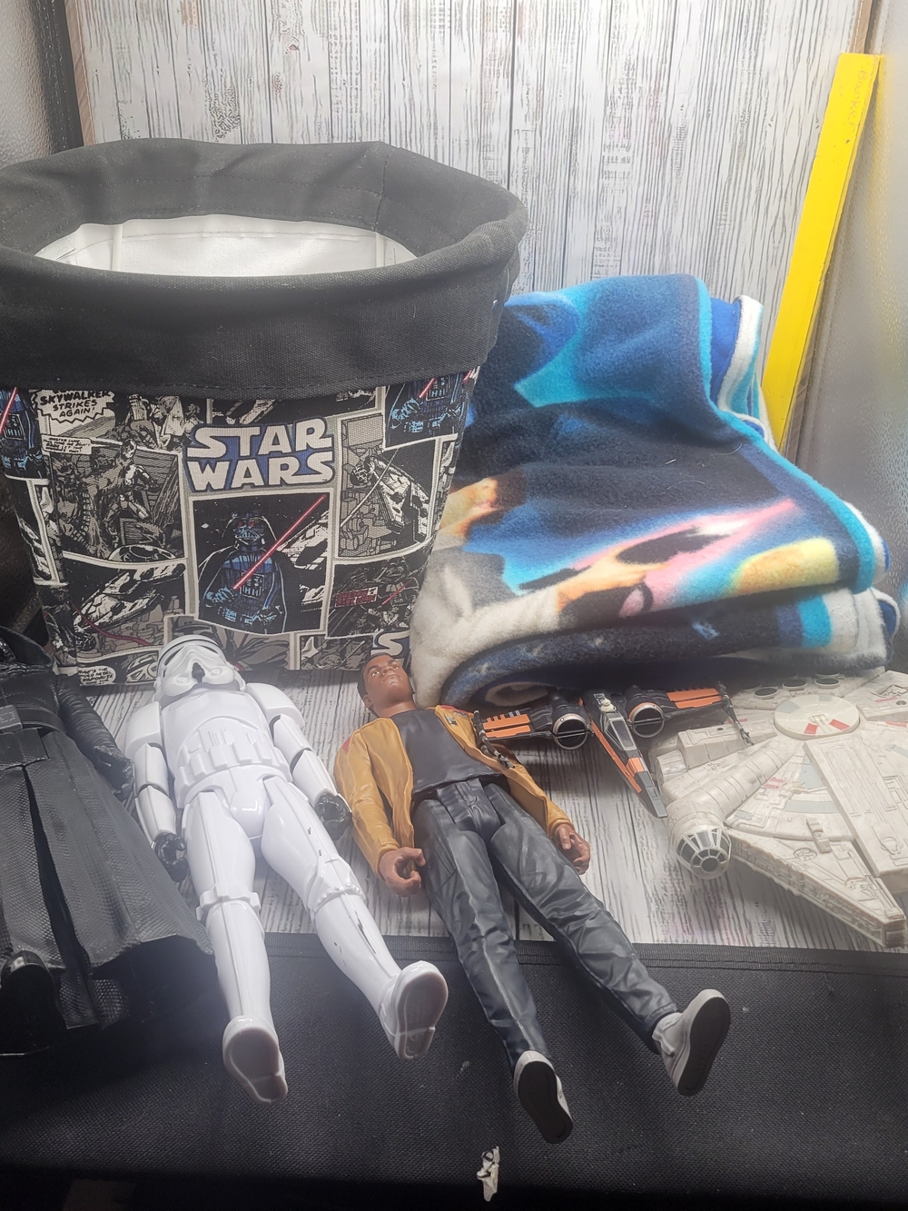 Star Wars Lot- Bin, Blanket, Diecast  X- Wing Fighter And Mixed Toys